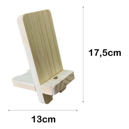 Suporte para Celular de Mesa com Entrada para Carregador em Madeira de Pinus