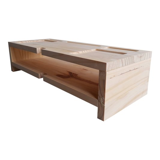 Suporte para Monitor de Mesa com Porta Celular em Madeira de Pinus - 55x22x14cm - Farmhouse