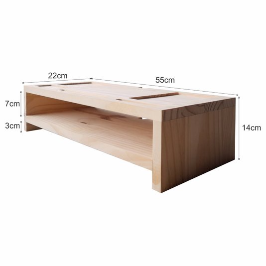 Suporte para Monitor de Mesa com Porta Celular em Madeira de Pinus - 55x22x14cm - Farmhouse