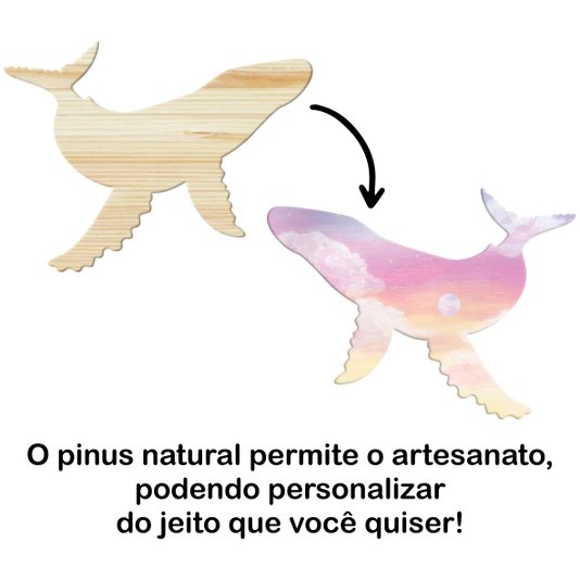 Tábua de Pinus Recortada para Artesanato em Forma de Baleia