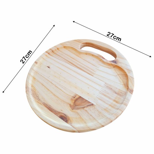 Tábua para Servir Petiscos Porções e Frios em Madeira de Pinus Natural com Óleo Mineral - Redonda 25cm