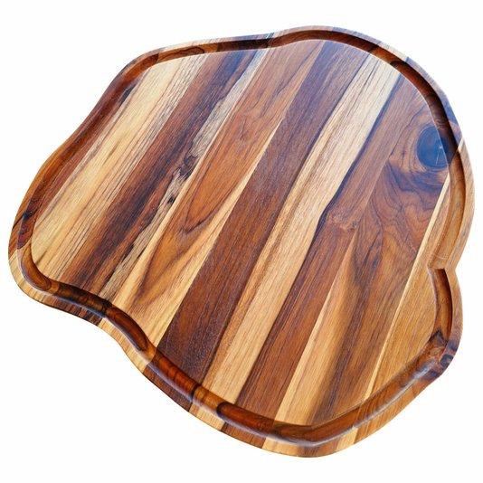 Tábua de Corte para Servir Churrasco Porções e Petiscos em Madeira Teca Maciça com Óleo Mineral - Rústica 38x38cm