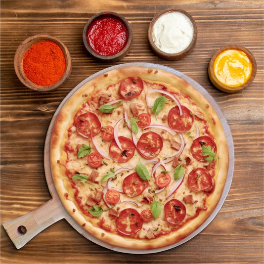 Tábua para Pizza Redonda com Cabo em Madeira de Eucalipto Maciço com Óleo Mineral