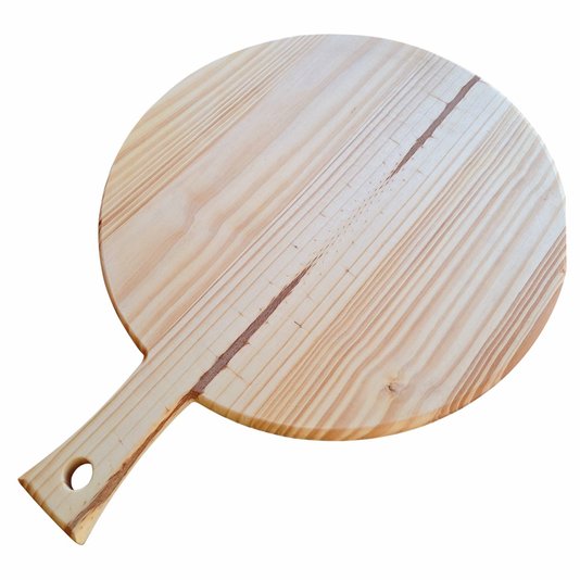 Tábua para Pizza Redonda com Cabo em Madeira de Pinus Natural com Óleo Mineral