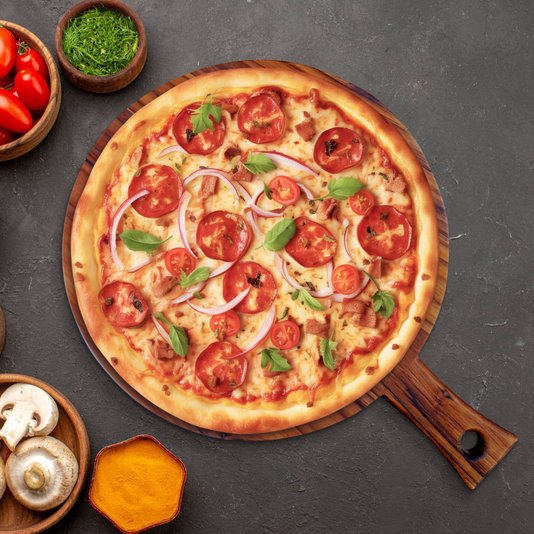 Tábua para Pizza Redonda com Cabo em Madeira Teca Maciça com Óleo Mineral