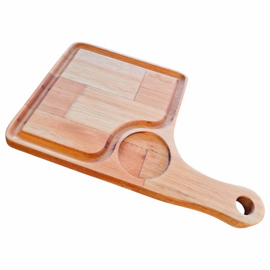 Tábua de Corte para Servir Hamburguer Porções Petiscos e Frios em Madeira de Eucalipto com Rebaixo de 6cm para Pote de Molho com Óleo Mineral - Like 19x30cm