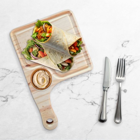 Tábua para Servir Hamburguer Porções Petiscos e Frios Hambúrguer com Rebaixo de 6cm para Pote de Molho com Óleo Mineral - Like 19x30cm