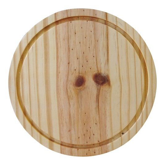 Tábua Personalizada para Servir em Madeira de Pinus Natural Maciço com Gravação a Laser e Óleo Mineral - Redonda