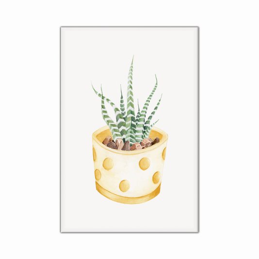 Tela Decorativa em Tecido Canvas Cactus em Vaso Amarelo com Detalhes
