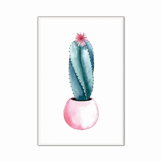 Tela Decorativa em Tecido Canvas Cactus em Vaso Rosa