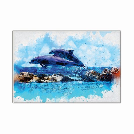 Tela Decorativa em Tecido Canvas Dois Golfinhos em Aquarela