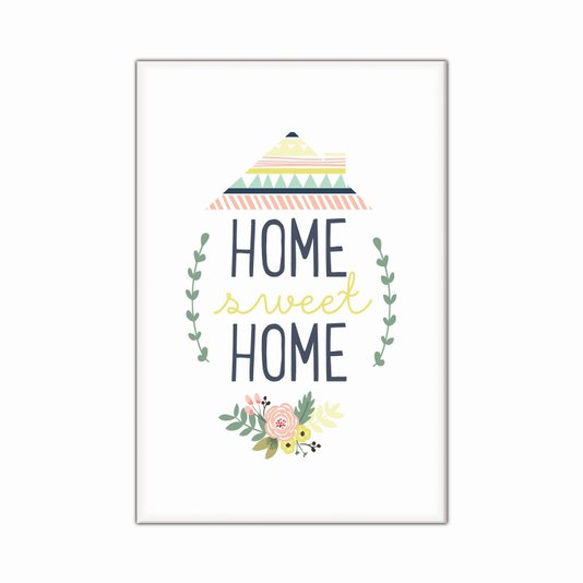 Tela Decorativa em Tecido Canvas Home Sweet Home com Flores