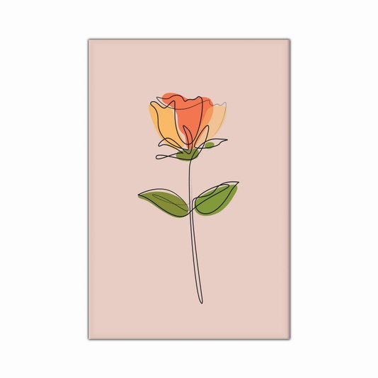 Tela Decorativa em Tecido Canvas Silhueta Flor Colorida com Fundo Rosa