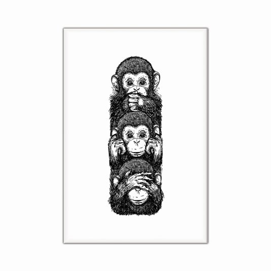 Tela Decorativa em Tecido Canvas Três Macacos, Cego, Surdo e Mudo