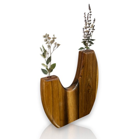 Vaso de Madeira Teca Ornamento para Flores Secas e Plantas Artificiais Estilo Japandi