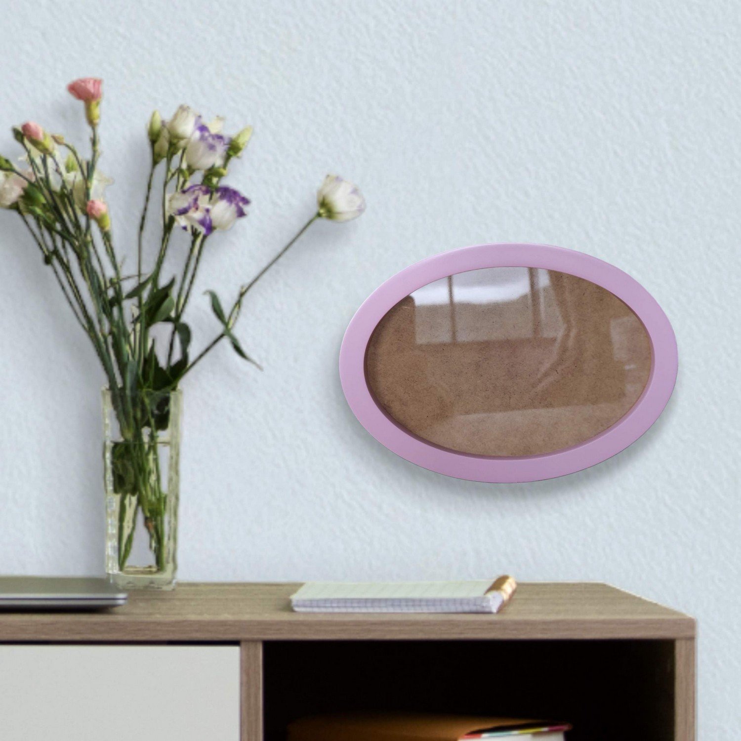 Moldura Oval Colorida em MDF Laqueado para Quadros Decorativos com Fundo MDF e Vidro