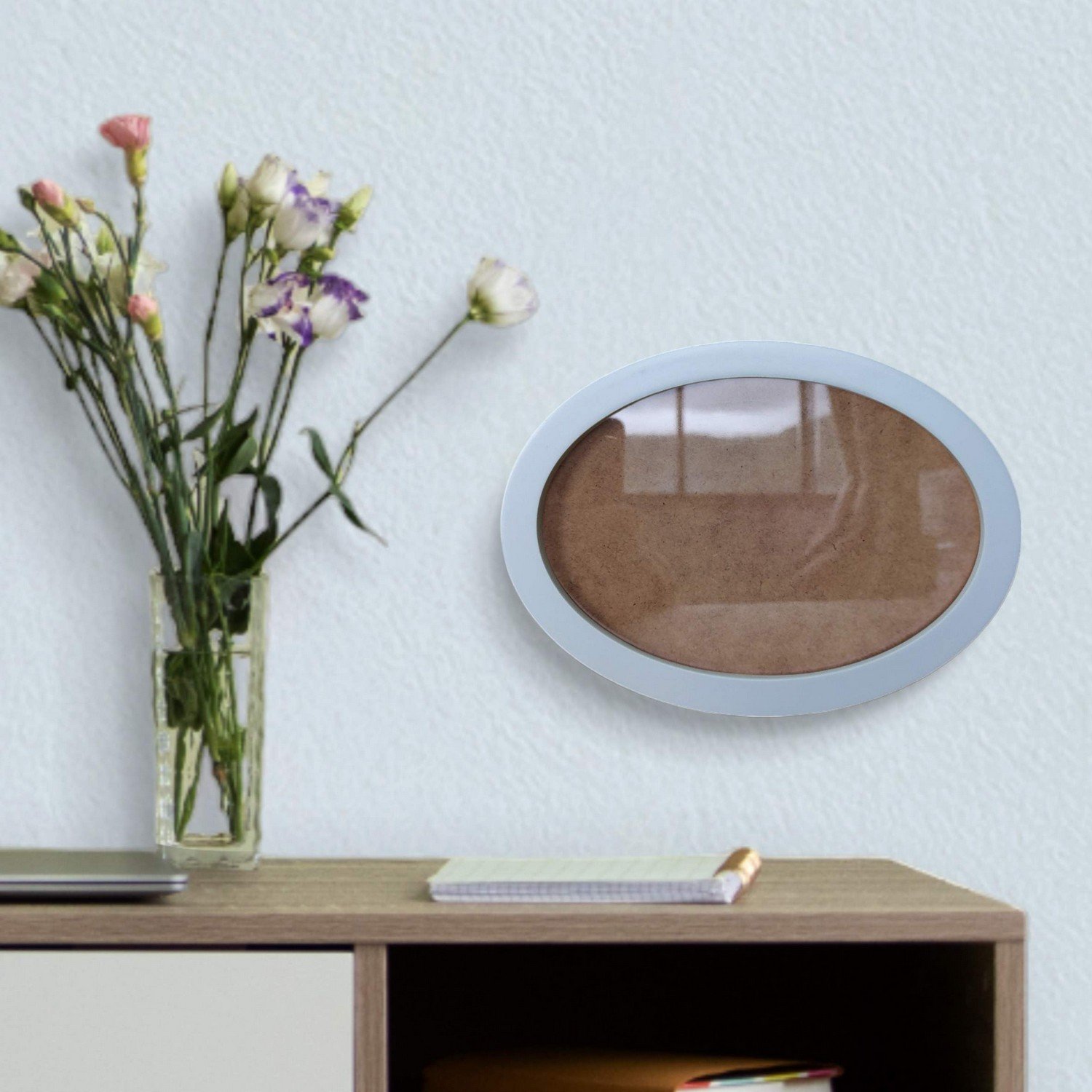 Moldura Oval Colorida em MDF Laqueado para Quadros Decorativos com Fundo MDF e Vidro
