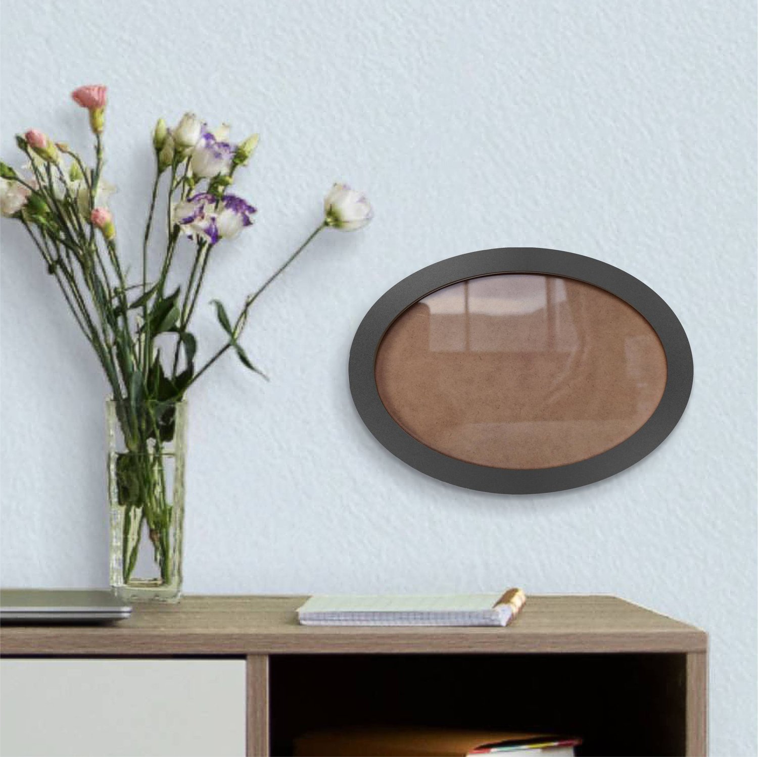 Moldura Oval Colorida em MDF Laqueado para Quadros Decorativos com Fundo MDF e Vidro