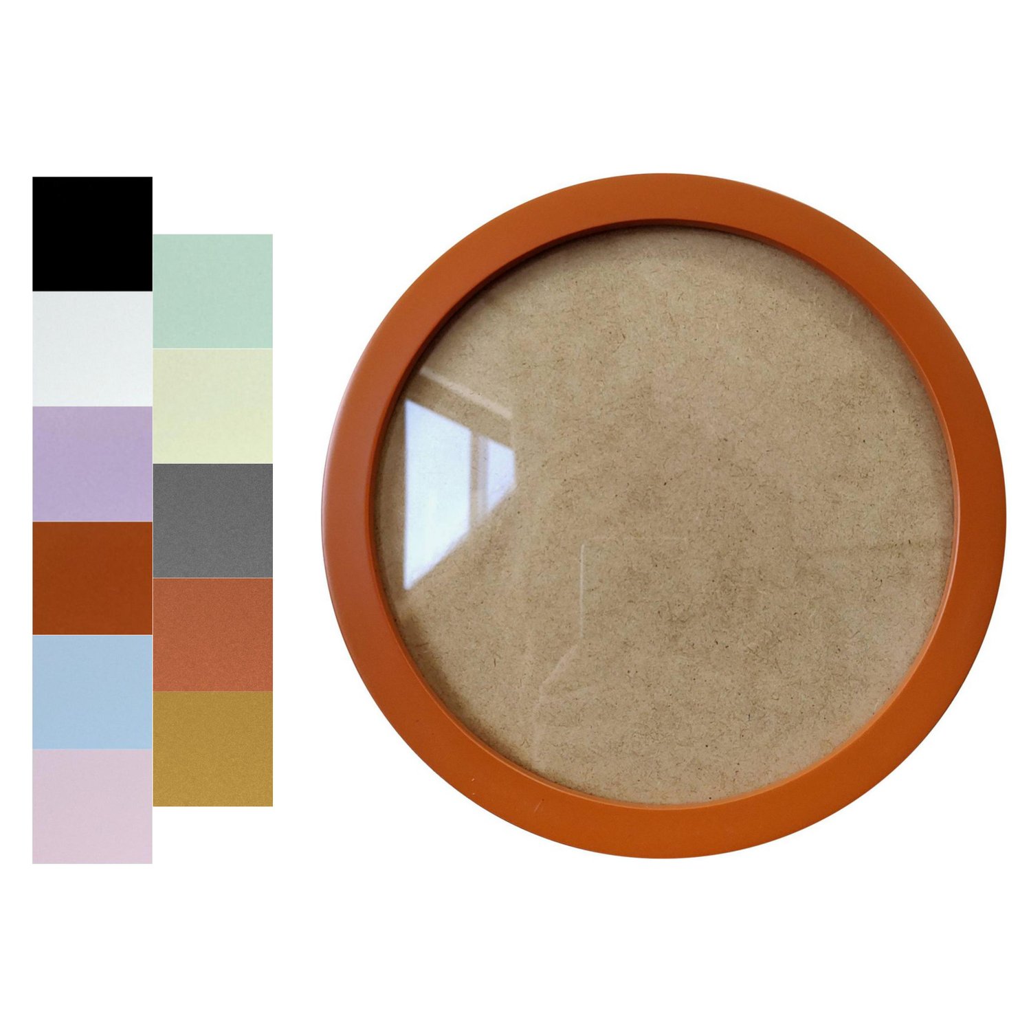 Moldura Redonda Colorida em MDF Laqueado para Quadros Decorativos com Fundo MDF e Vidro