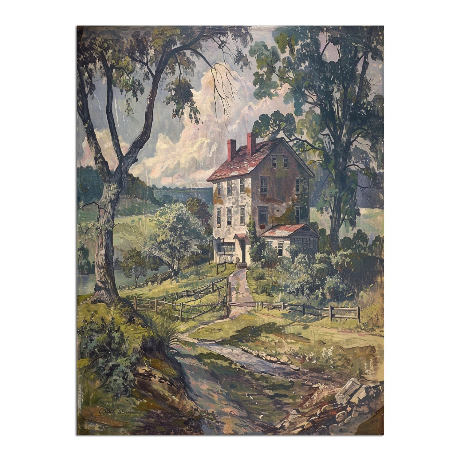 Placa Decorativa Casa De Campo Paisagem Vintage Farmhouse
