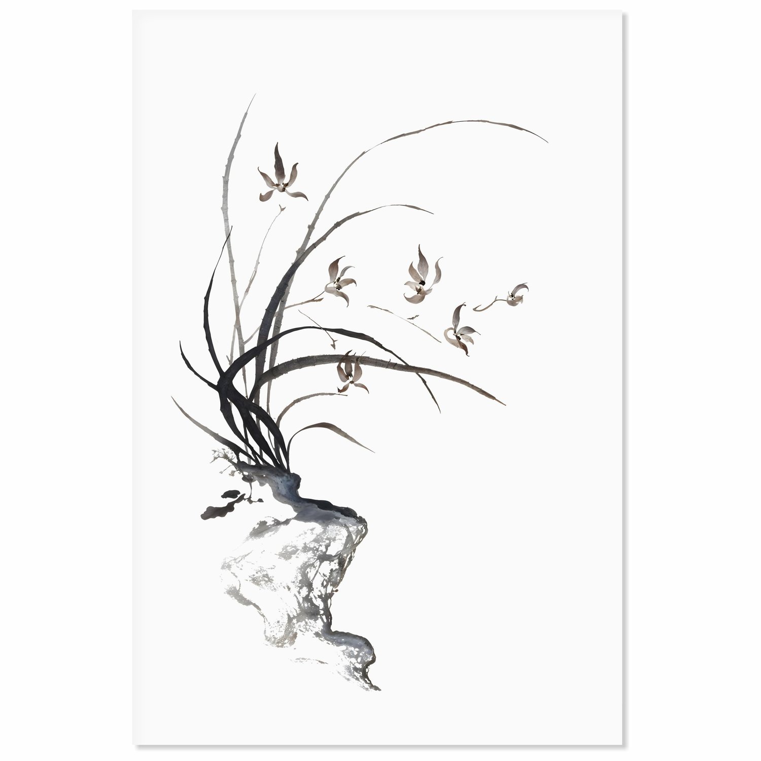 Placa Decorativa Furan Arte de Flor Ornamental Orquídea do Samurai no Estilo Sumiê
