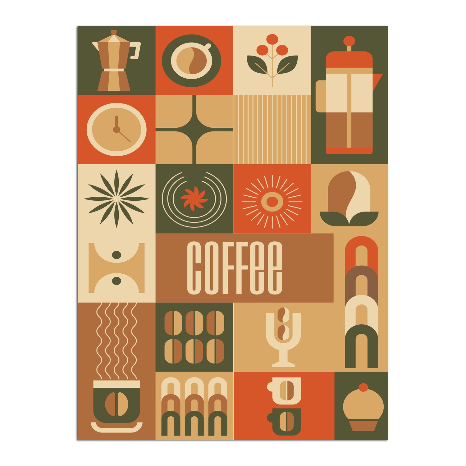 Placa Decorativa Geométrica Coffee Culture Estilo Modern Heritage
