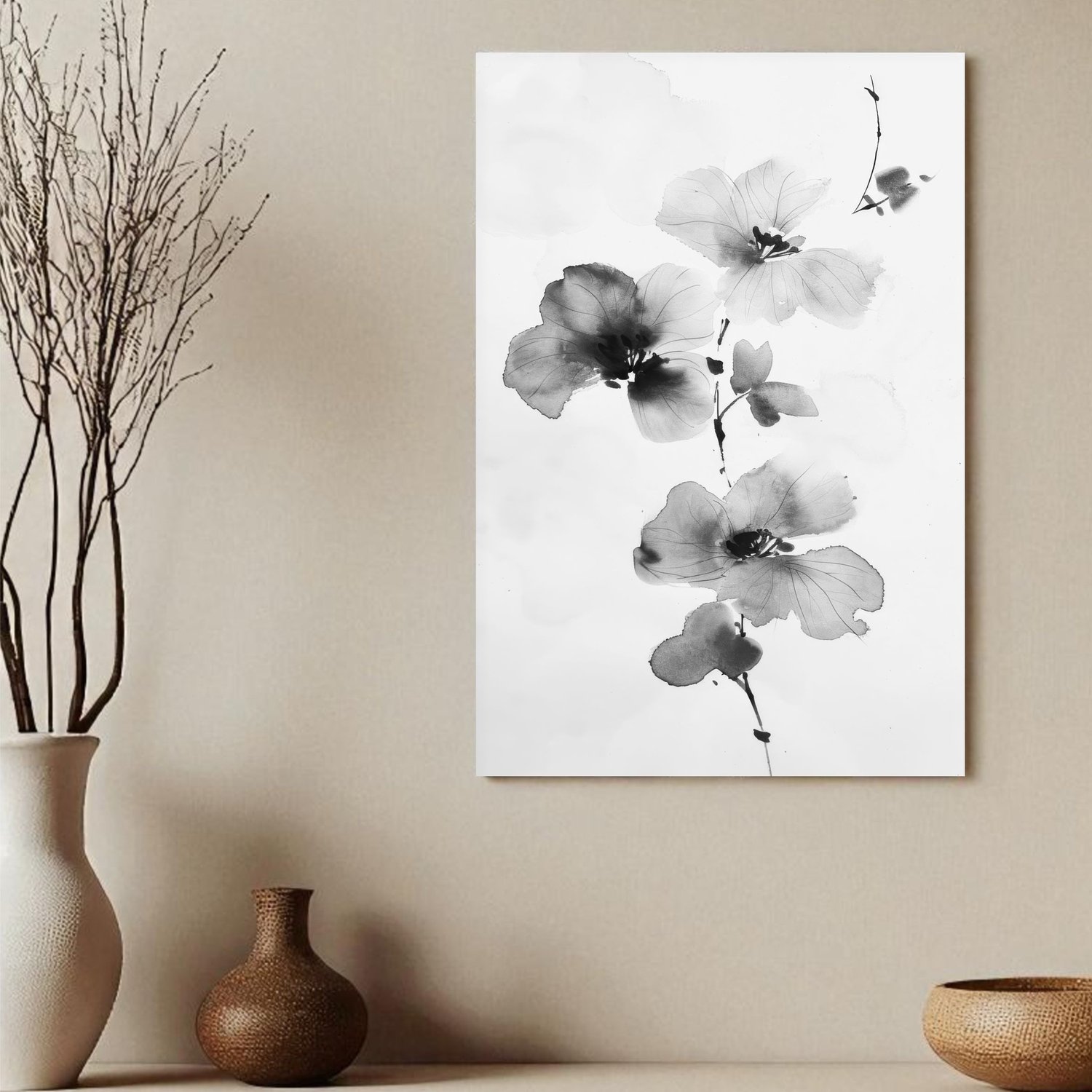 Placa Decorativa Ran Pintura de Flor Ornamental Orquídea no Estilo Sumiê