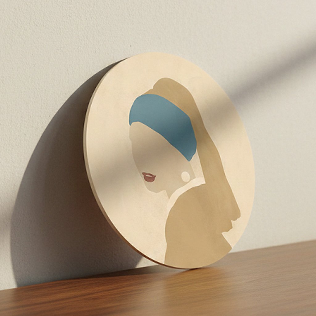 Placa Decorativa Redonda A Moça com Brinco de Pérola Minimalista