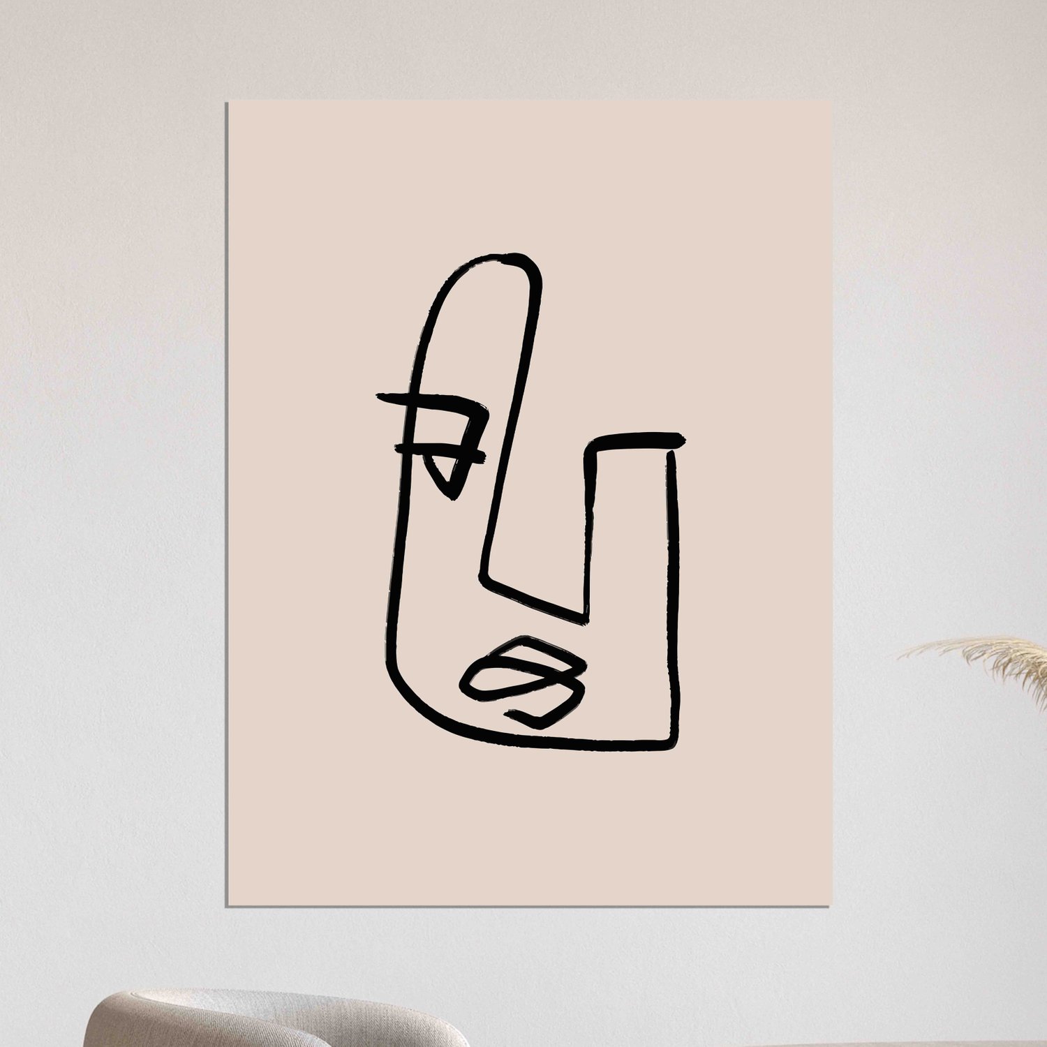 Placa Decorativa Rosto Com Linhas Abstratas E Minimalistas Estilo Japandi