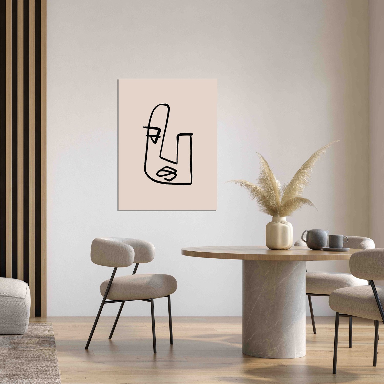 Placa Decorativa Rosto Com Linhas Abstratas E Minimalistas Estilo Japandi