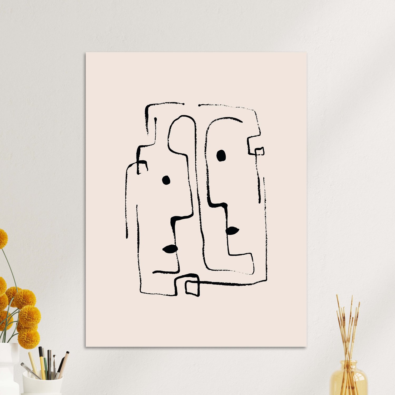 Placa Decorativa Rostos Abstratos Minimalistas Estilo Japandi