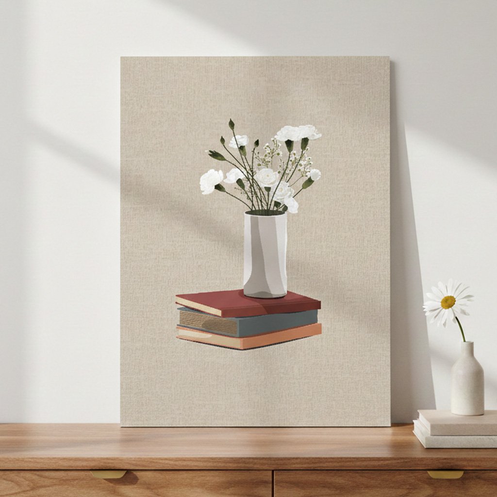 Placa Decorativa Vaso de Flores e Livros Estilo Modern Heritage