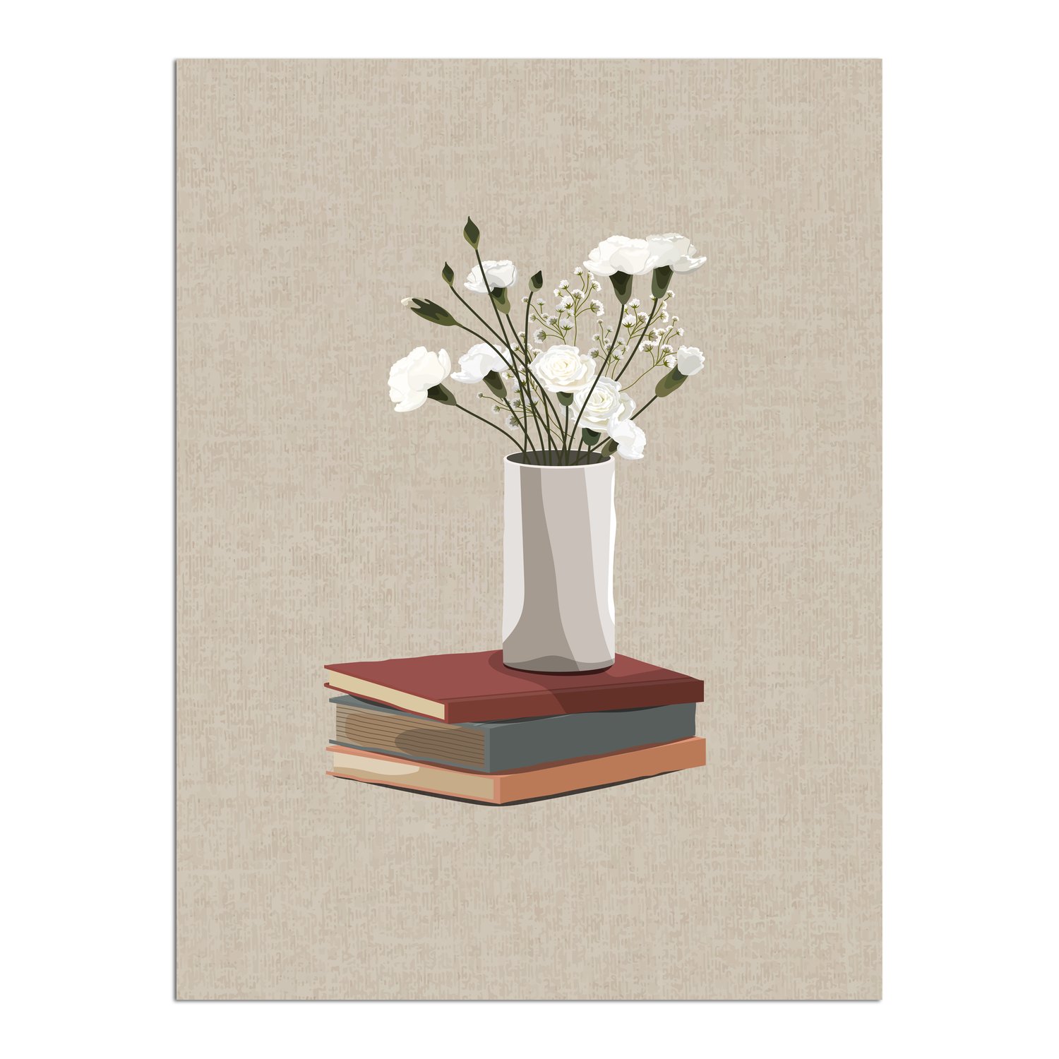 Placa Decorativa Vaso de Flores e Livros Estilo Modern Heritage