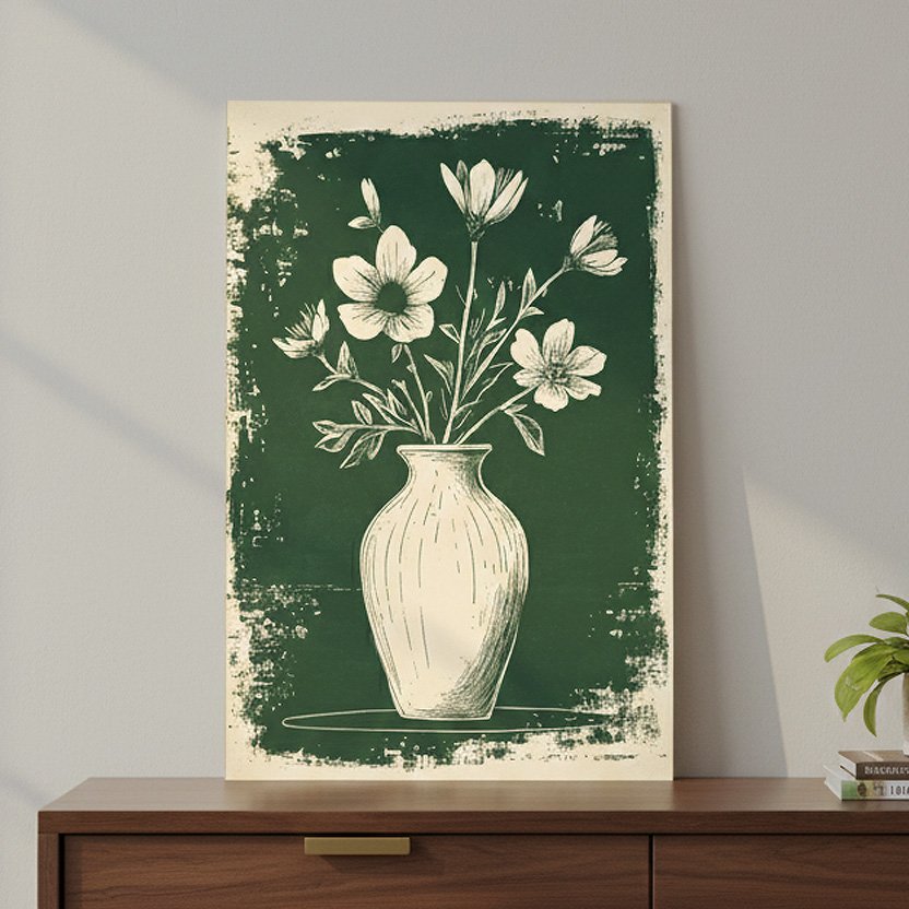 Placa Decorativa Vaso de Flores Estilo Modern Heritage