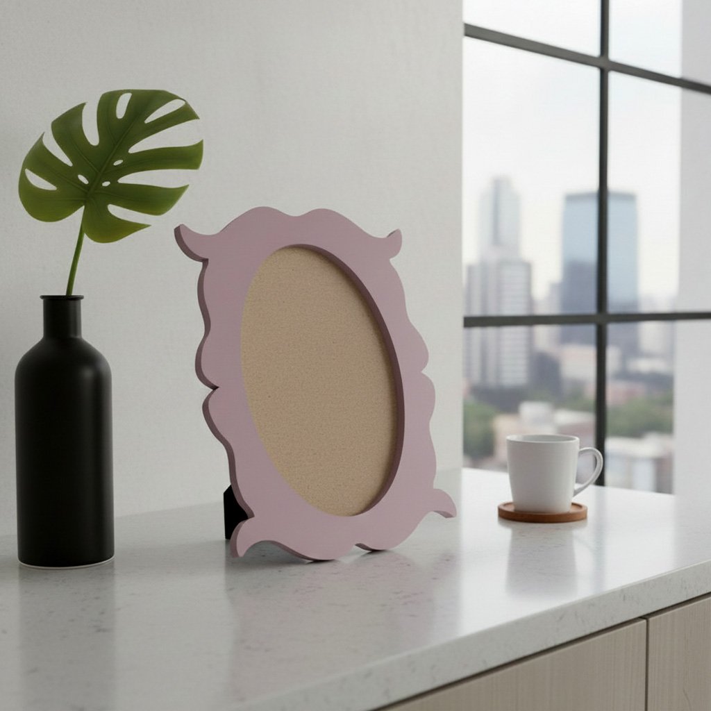 Porta Retrato Com Moldura Provençal Colorida Oval Em MDF 6mm Com Suporte em MDF e PVC Antirreflexo