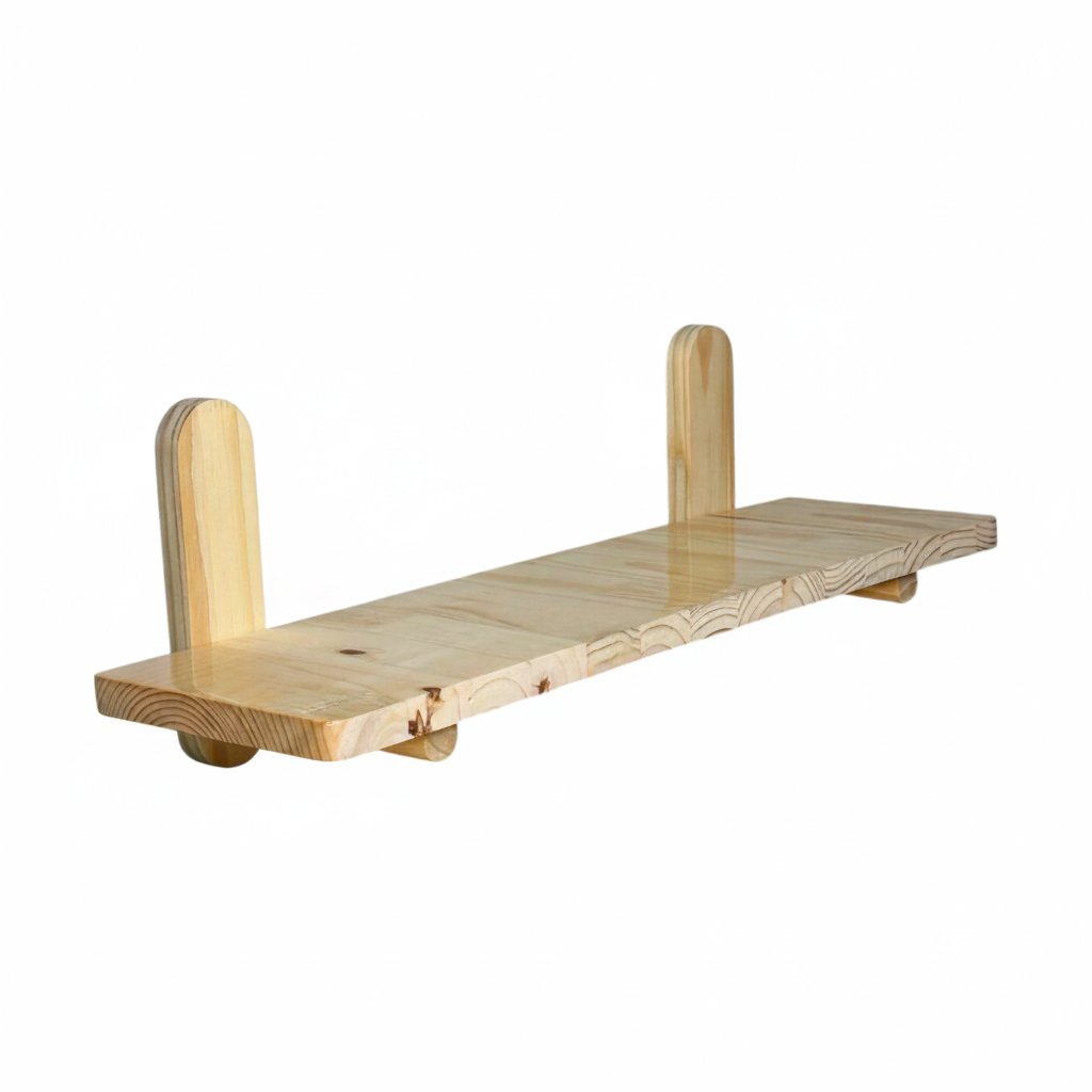 Prateleira Minimalista em Madeira Pinus com Suporte de Pinos Decoração Japandi