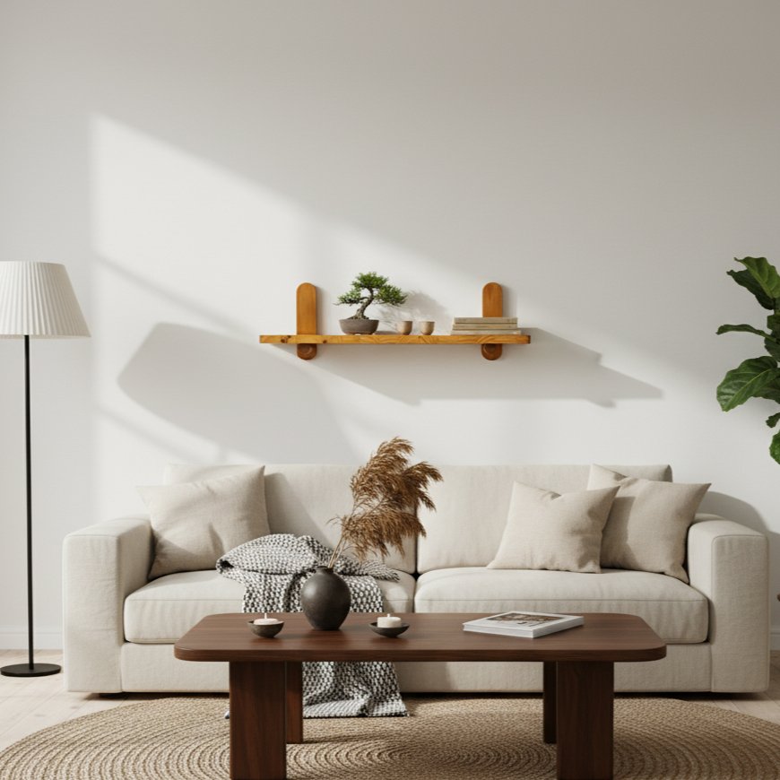 Prateleira Minimalista em Madeira Pinus com Suporte de Pinos Decoração Japandi