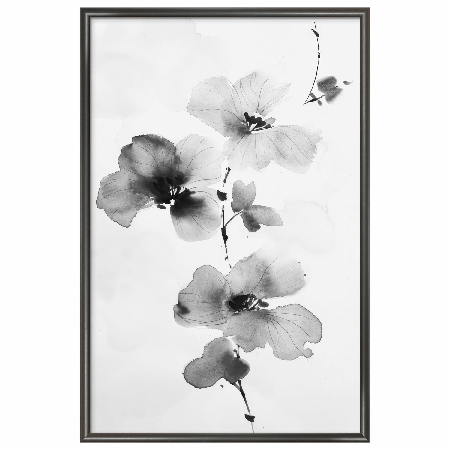 Quadro Decorativa Ran Pintura de Flor Ornamental Orquídea no Estilo Sumiê