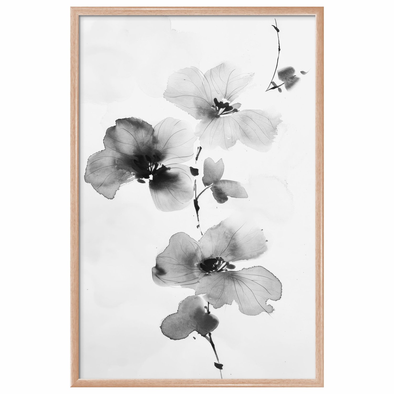 Quadro Decorativa Ran Pintura de Flor Ornamental Orquídea no Estilo Sumiê