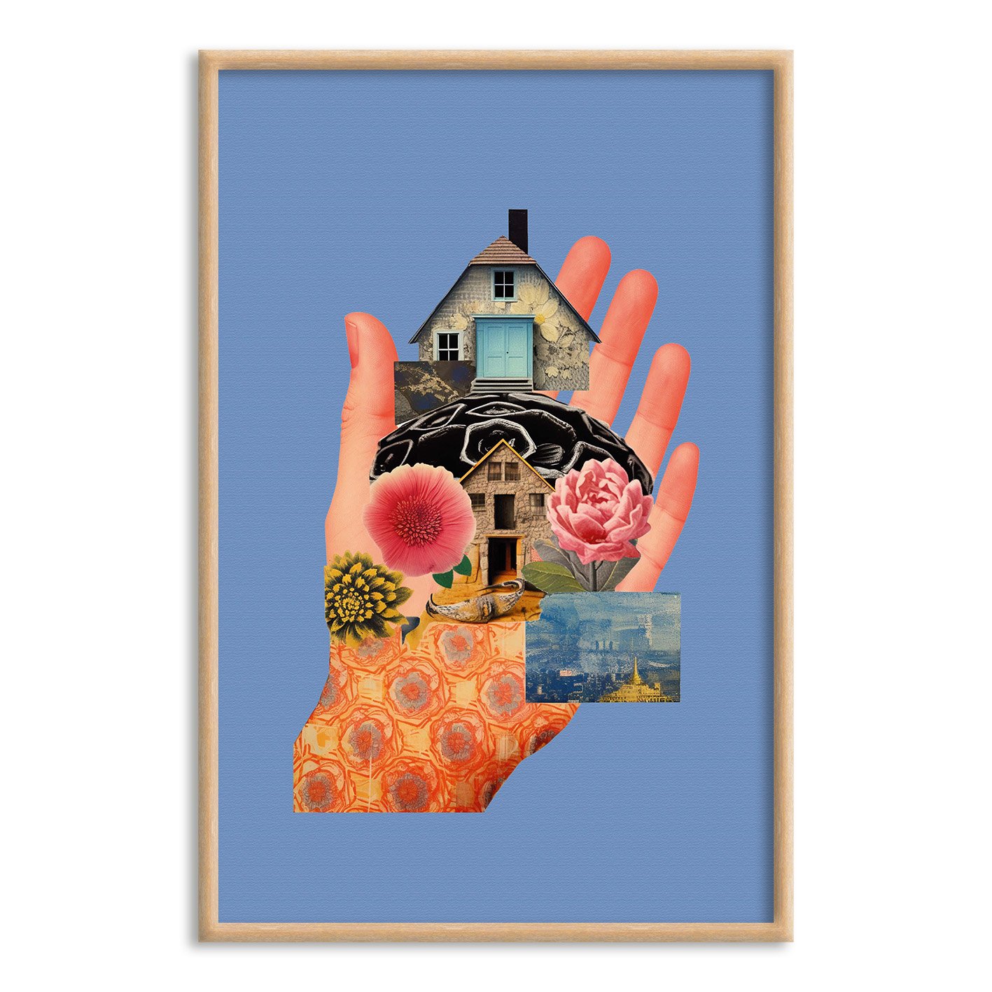 Quadro Decorativo Abstrato Surrealista Mãos Segurando Casa