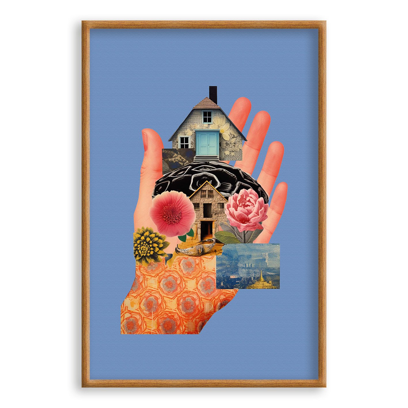 Quadro Decorativo Abstrato Surrealista Mãos Segurando Casa
