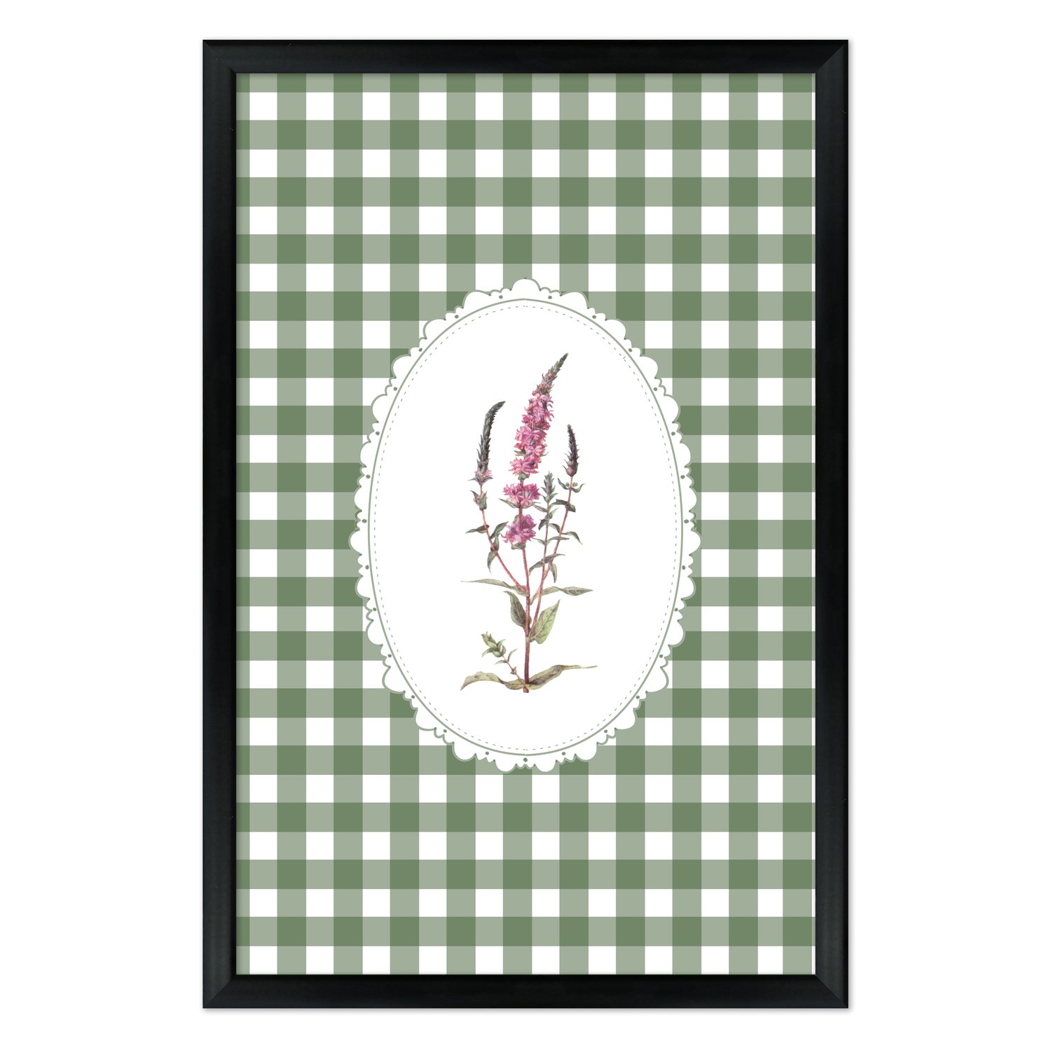 Quadro Decorativo Botânica Com Xadrez Verde Estilo Modern Heritage