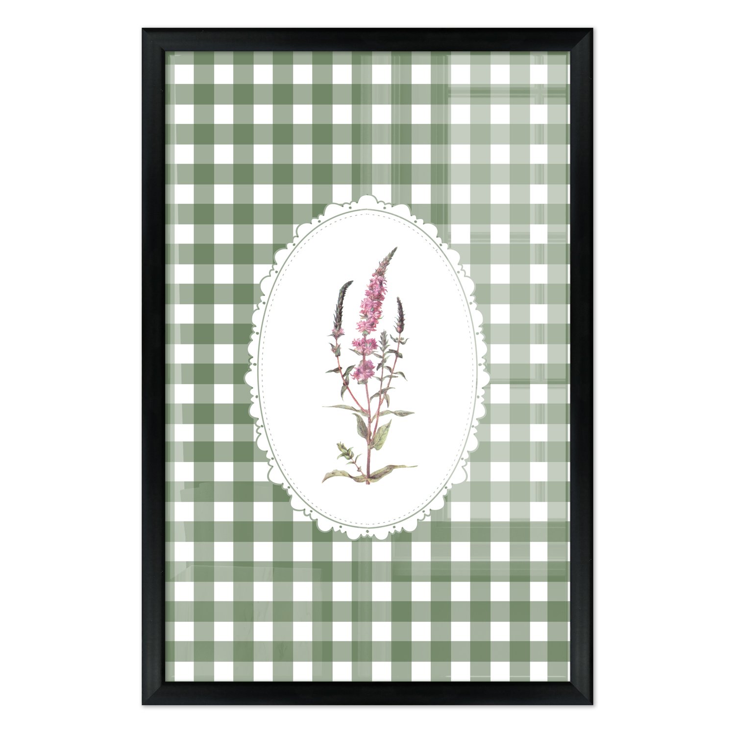 Quadro Decorativo Botânica Com Xadrez Verde Estilo Modern Heritage