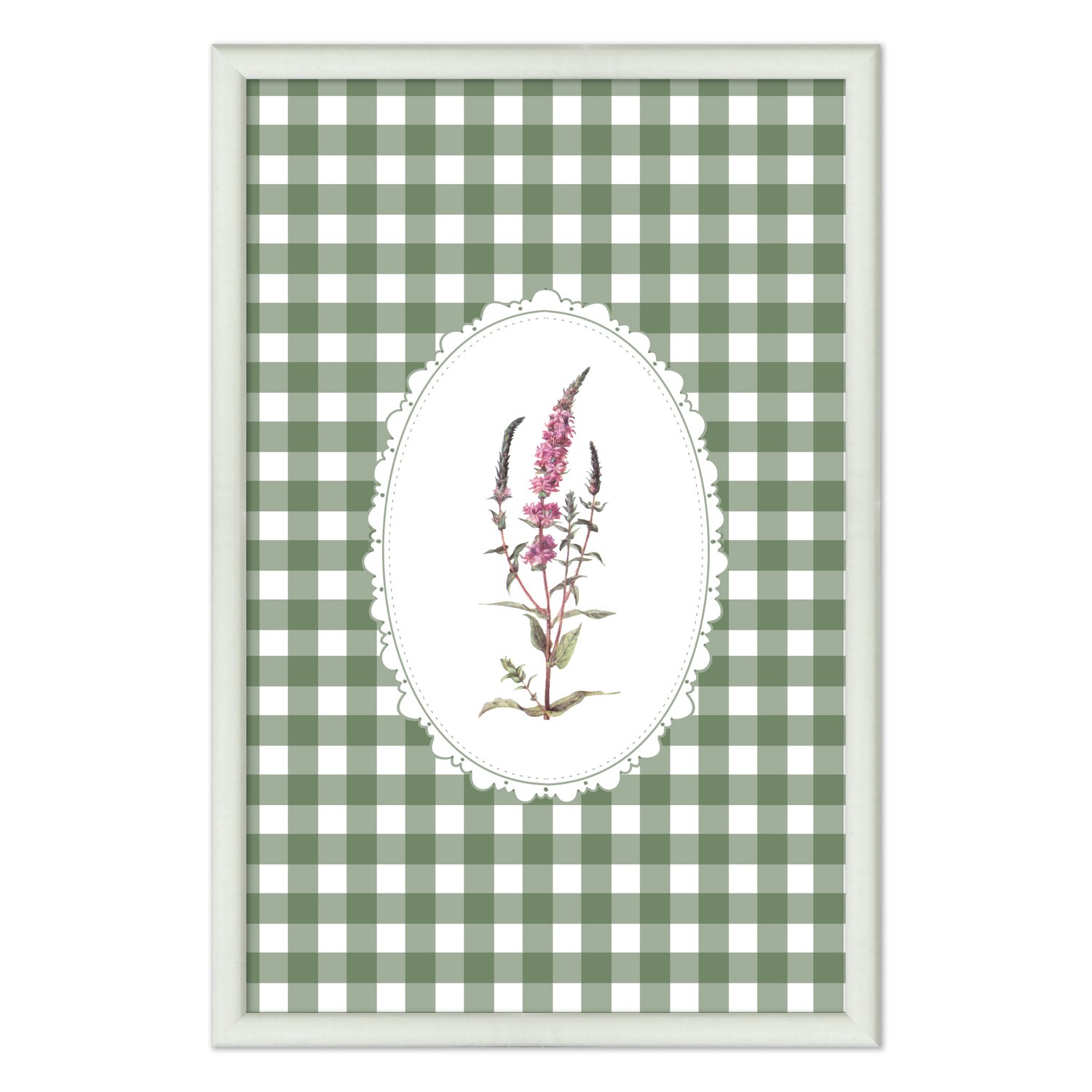 Quadro Decorativo Botânica Com Xadrez Verde Estilo Modern Heritage