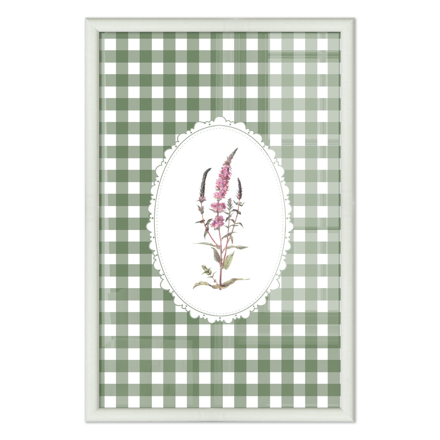 Quadro Decorativo Botânica Com Xadrez Verde Estilo Modern Heritage