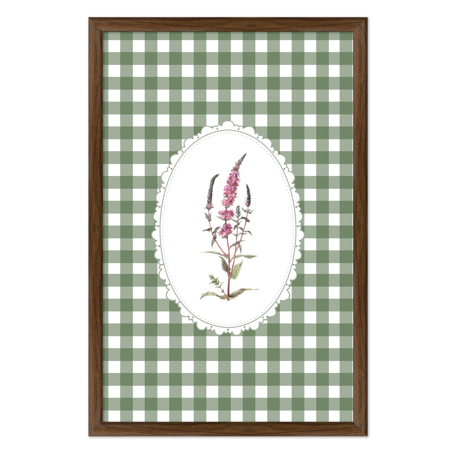 Quadro Decorativo Botânica Com Xadrez Verde Estilo Modern Heritage