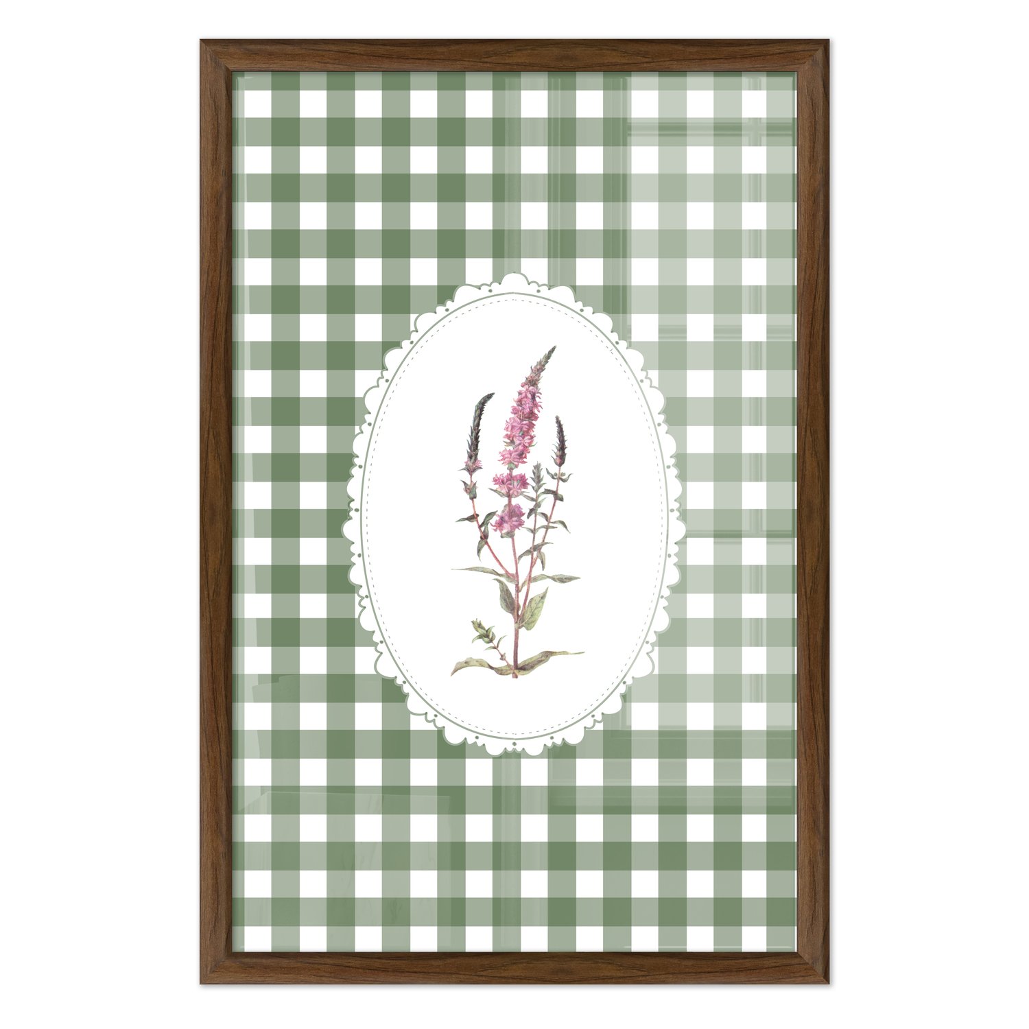 Quadro Decorativo Botânica Com Xadrez Verde Estilo Modern Heritage