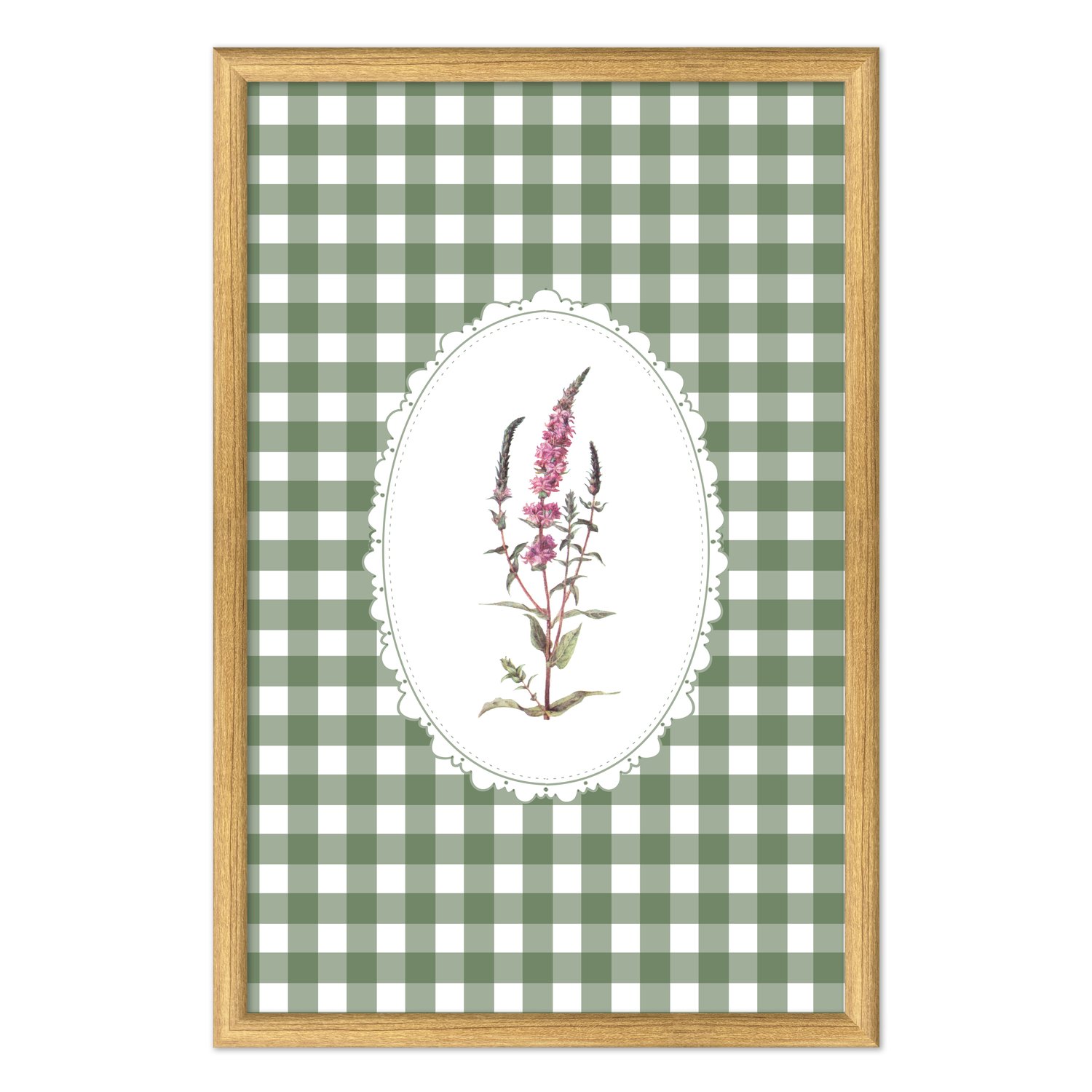 Quadro Decorativo Botânica Com Xadrez Verde Estilo Modern Heritage