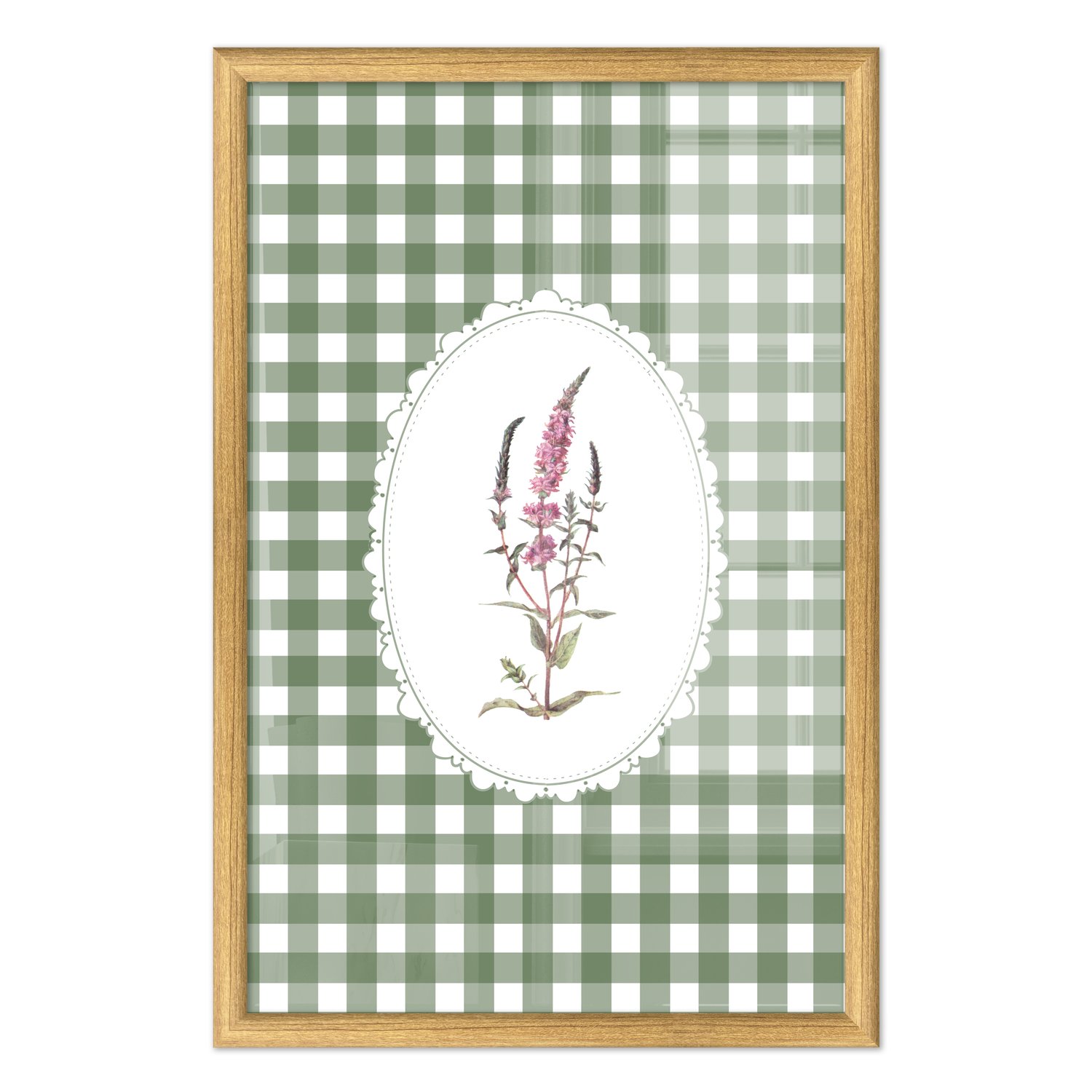 Quadro Decorativo Botânica Com Xadrez Verde Estilo Modern Heritage