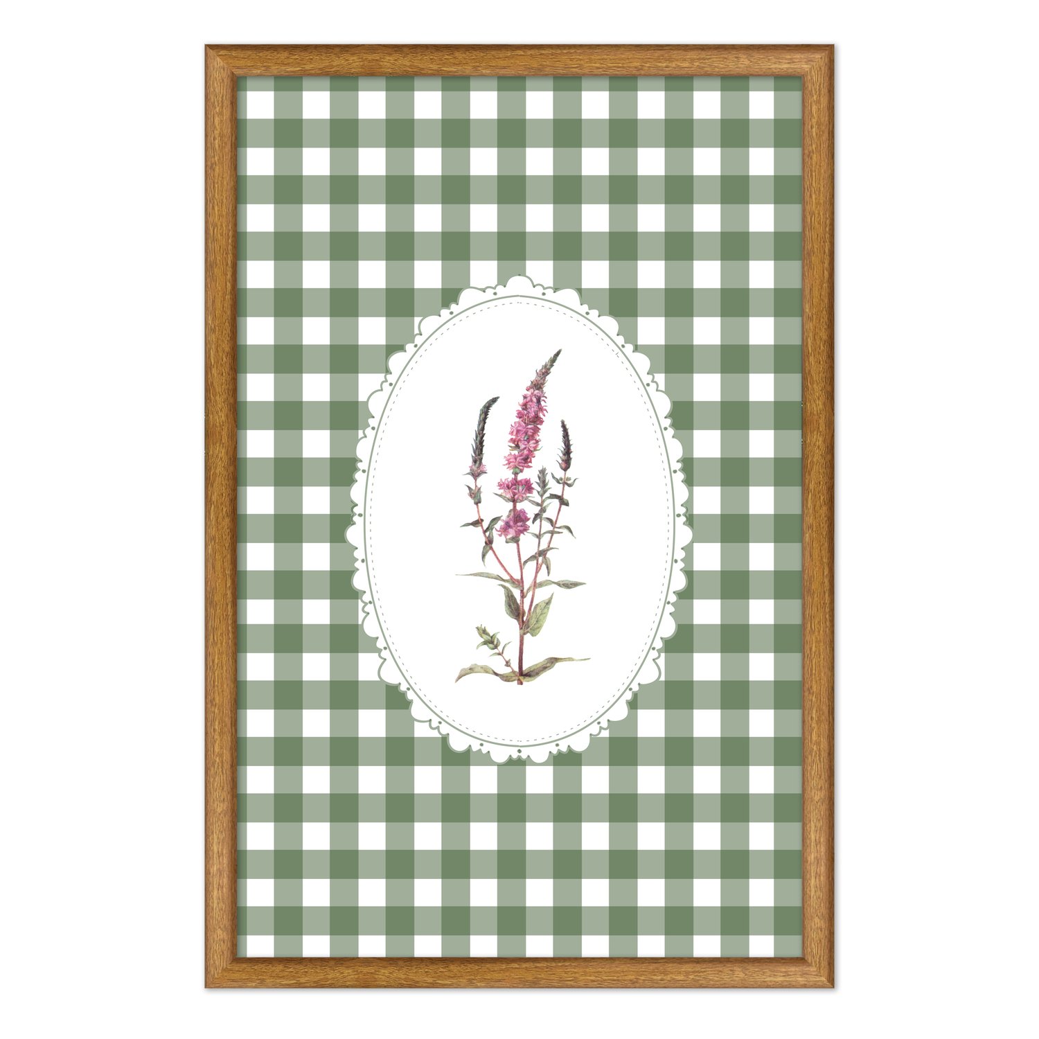 Quadro Decorativo Botânica Com Xadrez Verde Estilo Modern Heritage